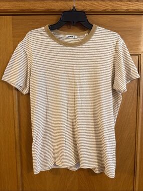 Buck Mason Striped Ringer Tee Cream Tan Cotton T-Shirt Mens Size Small